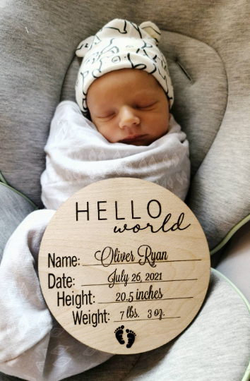 Hello World nursery sign Birth Announcement Baby photo prop Baby name Baby gift