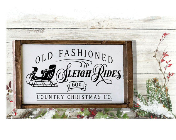Christmas - Rustic "Old Fashioned Sleigh Rides" wall sign - Marigold Design Co