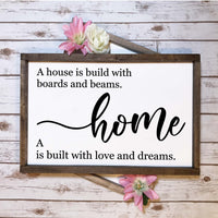 Rustic Sign - A house is built with Boards and Beams. A home is built with Love and Dreams